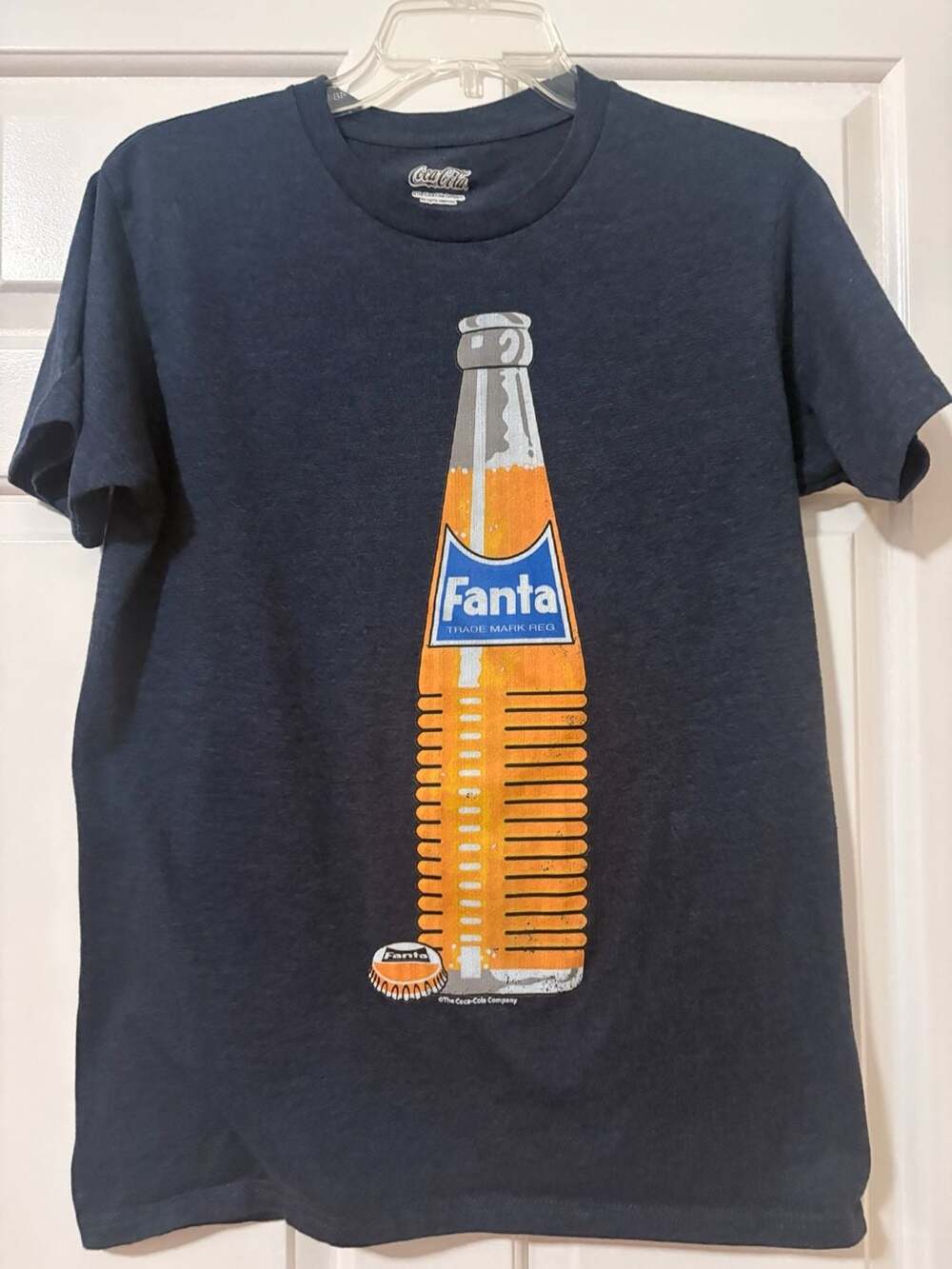 Coca-Cola Fanta Orange Bottle Graphic T-Shirt Navy Blue Heather